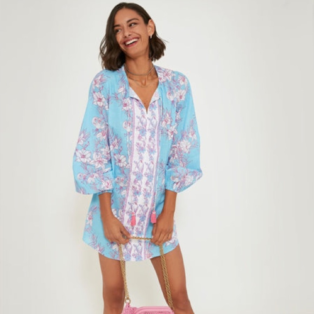 Celia Moon‎ Multi Clover Tunic Dress  Floral Blue and Pink Dress size M NWT